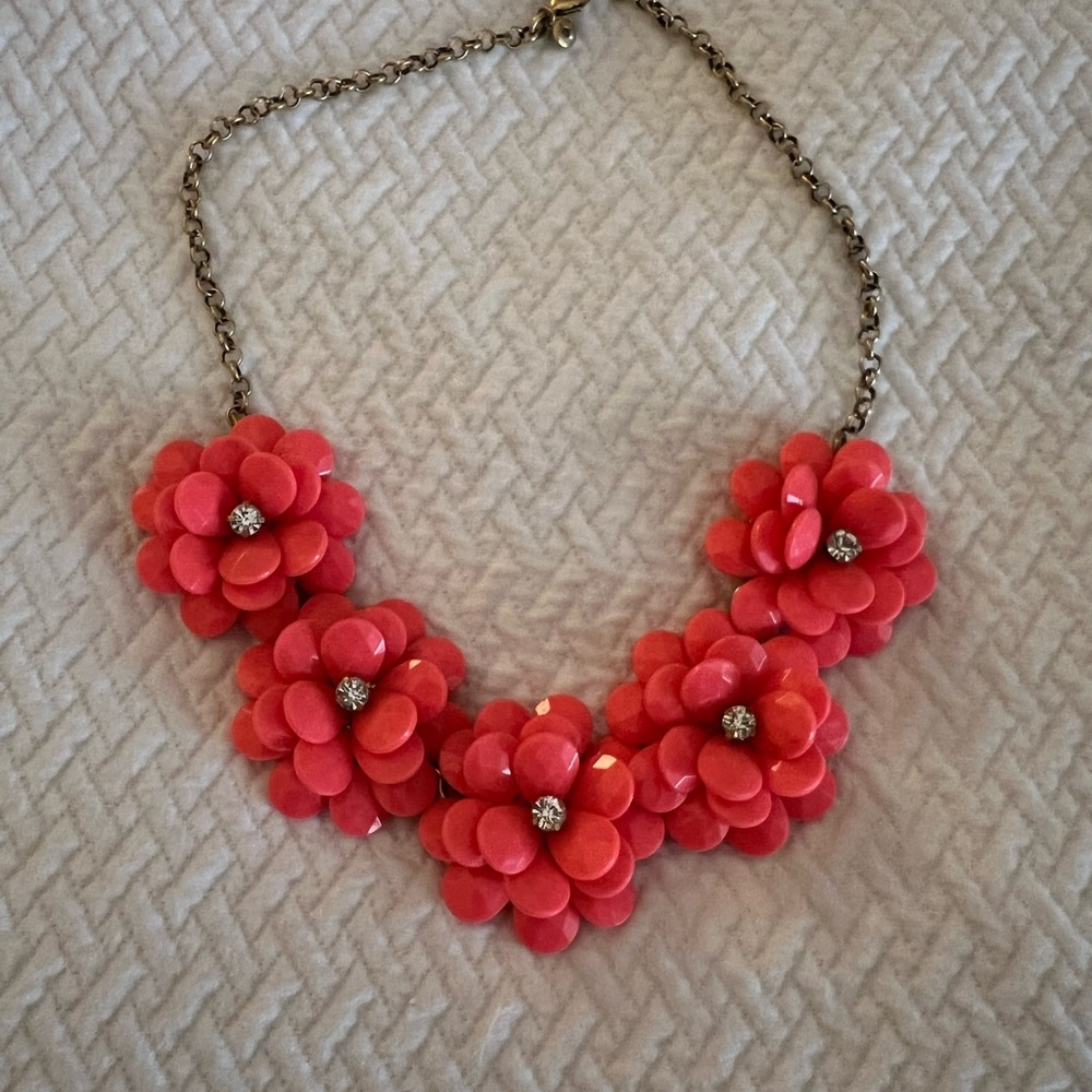 J. Crew Factory Pink Flower Statement Necklace